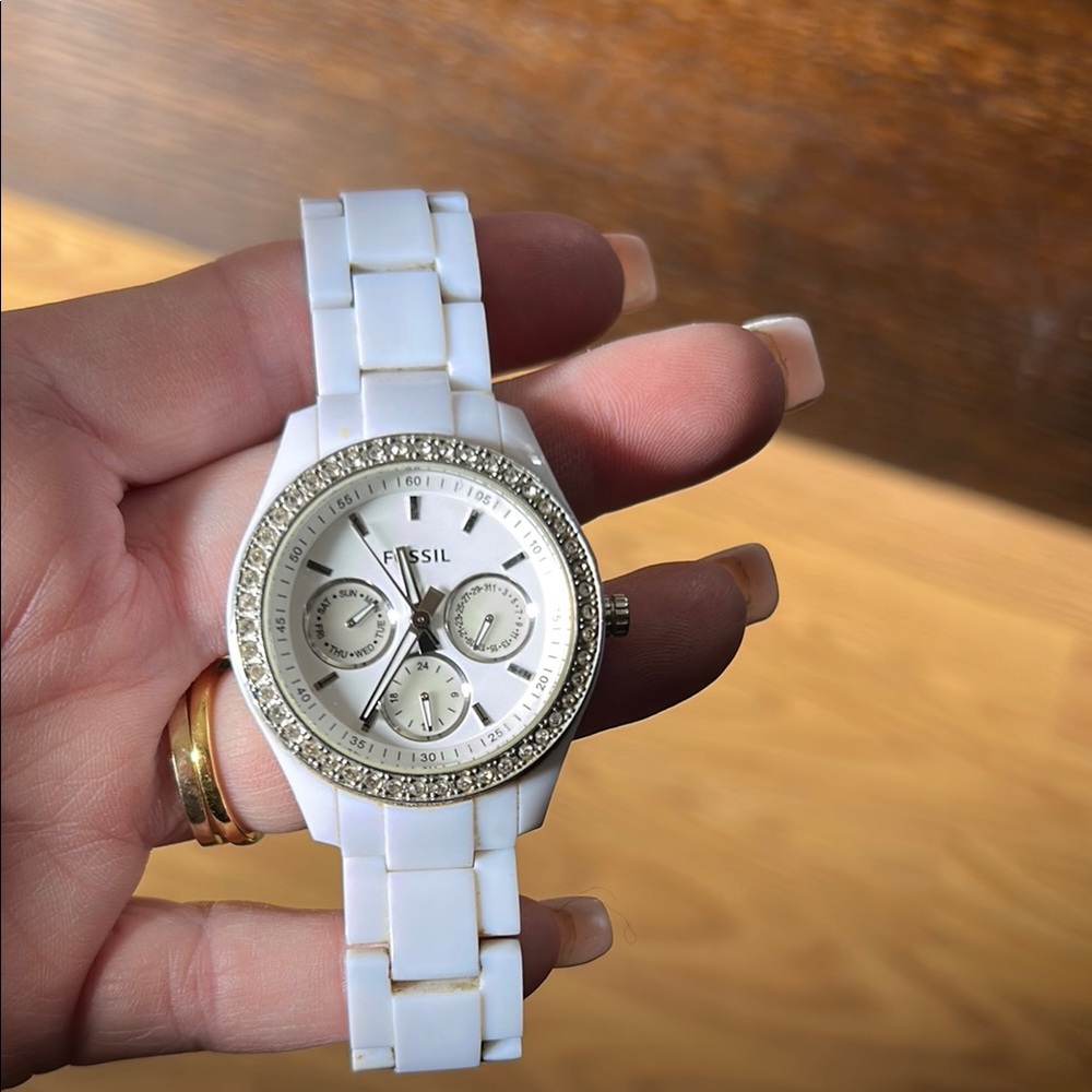 Fossil White Watch with Crystal Accents